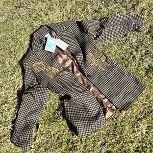 NWT BNWT Urban Outfitters Houndstooth Blazer with Gold Flower Embellishment